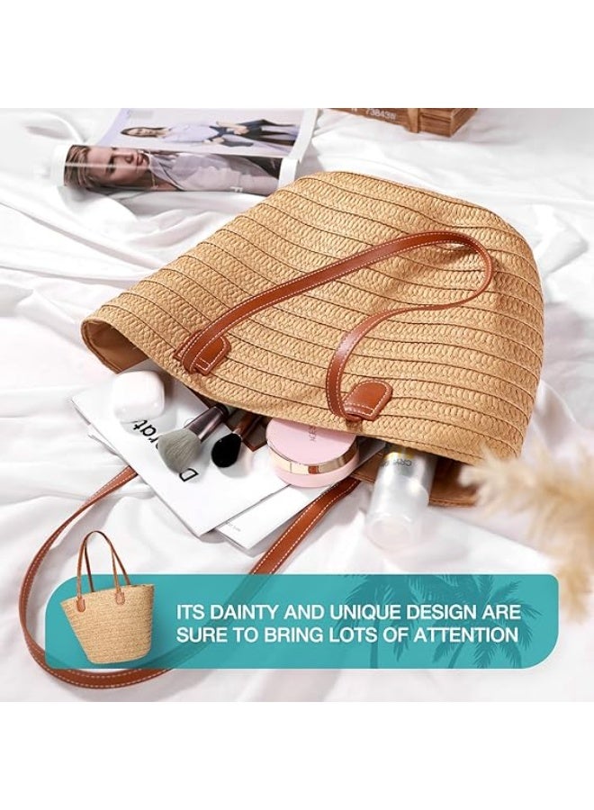 حقيبة شاطئ من القش للنساء - حقيبة كتف عطلة صيفية للحمل على الكتف - Image 4